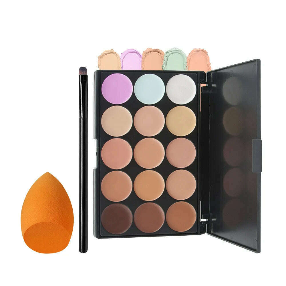 KIMLUD, 15 Color Waterproof Concealer with Brush Covers Acne Marks Dark Circles Long-lasting Foundation Cream Concealer Palette Cosmetic, ZXGP-15-01-3pcs, KIMLUD APPAREL - Womens Clothes