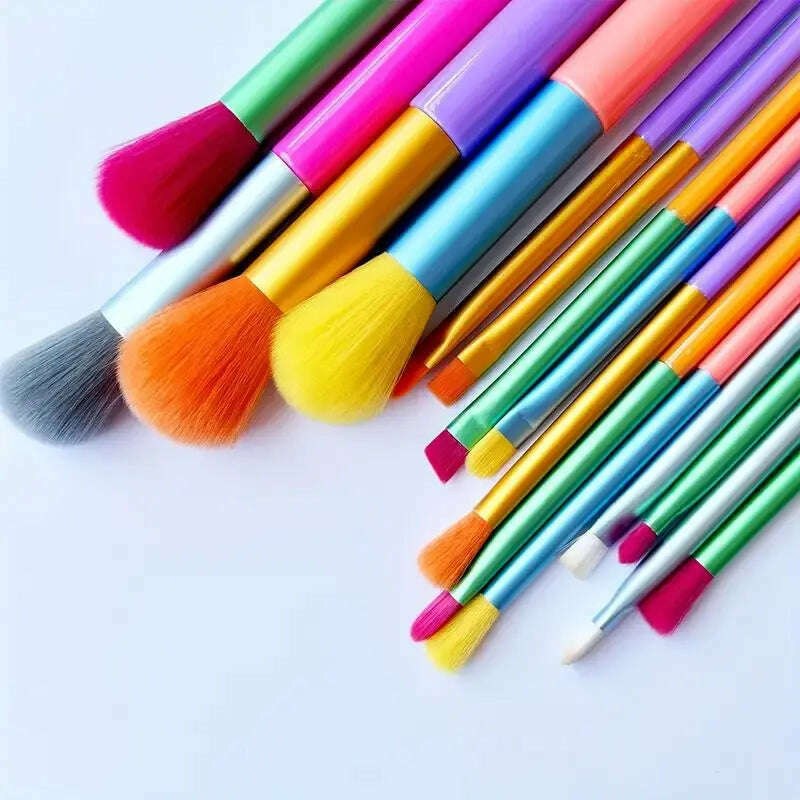 KIMLUD, 15 PCs Rainbow Color High Quality Makeup Brush Set - Perfect for Eyeshadow, Foundation, and Cosmetic Tools, KIMLUD Womens Clothes