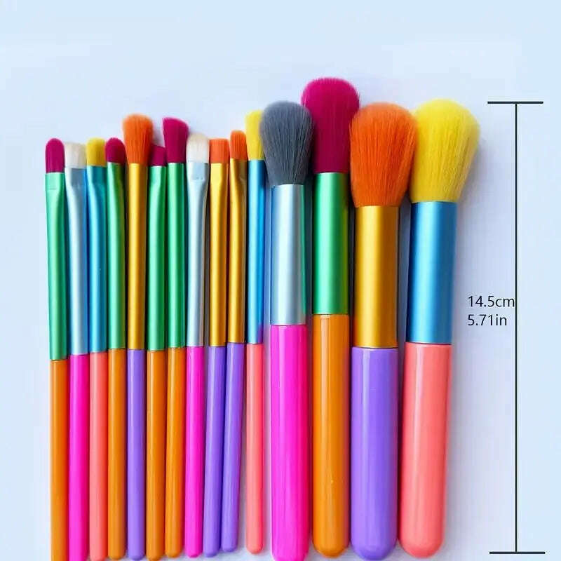 15 PCs Rainbow Color High Quality Makeup Brush Set - Perfect for Eyeshadow, Foundation, and Cosmetic Tools - KIMLUD