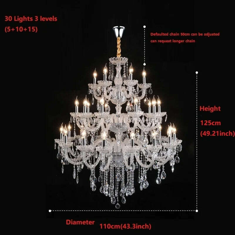 KIMLUD, 15/30 Lights Fashion Luxury Large Crystal Chandelier Light Living Room Bedroom Hotel Villa Lustre Cristal Lamp Lighting Fixture, 30 Lights / With LED Bulbs, KIMLUD APPAREL - Womens Clothes