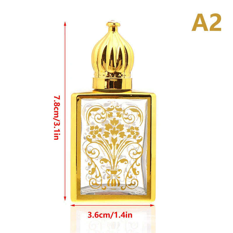 KIMLUD, 15ml Gold Arabic Crystal Attar Oil Bottle Essential Oil Bottle Glass Bottle For Perfume Oil With Roller Ball, A2, KIMLUD APPAREL - Womens Clothes