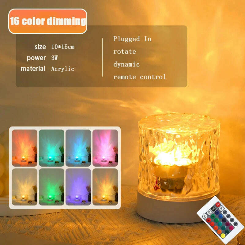 KIMLUD, 16 Color Dynamic Water Ripple Night Light USB Rechargeable Bedroom Atmosphere light Bedside Flame Table Light Creative Gift, 16 colors Plugged In / USB Plug, KIMLUD APPAREL - Womens Clothes