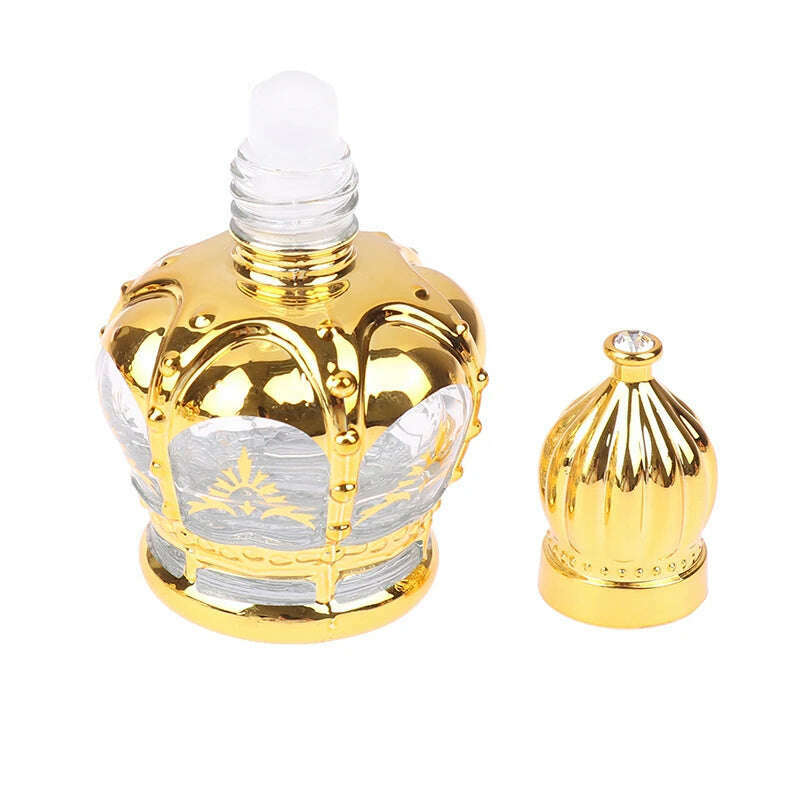 KIMLUD, 16ml Gold Arabic Crystal Essential Oil Bottles Attar Oud Glass Perfume Bottles with Glass Roll-on Essential Oil Bottle Travel, KIMLUD Womens Clothes