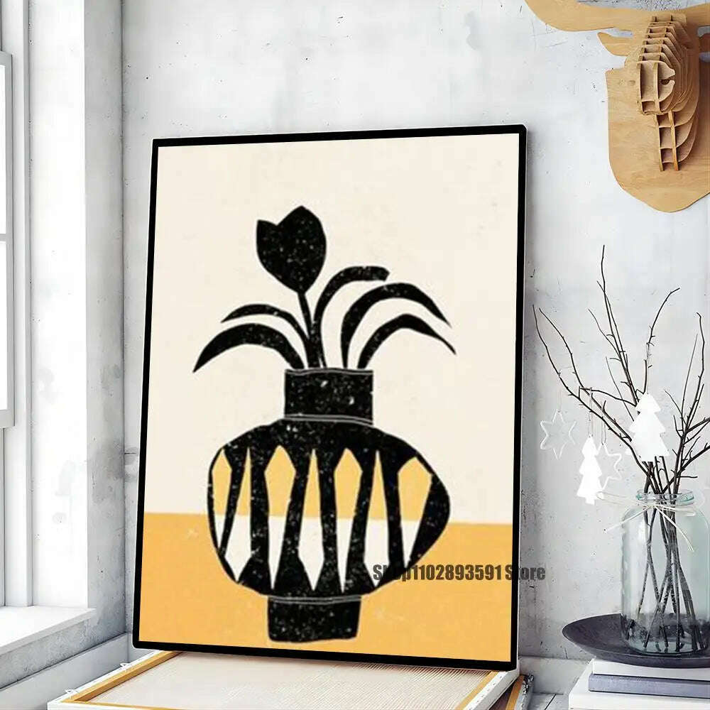 KIMLUD, 1pc Abstract Line Lemon Flower Vase Geometry Nordic Poster Paper Print Home Bedroom Entrance Bar Cafe Art Painting Decoration, z4 / 30x42cm No Frame, KIMLUD APPAREL - Womens Clothes