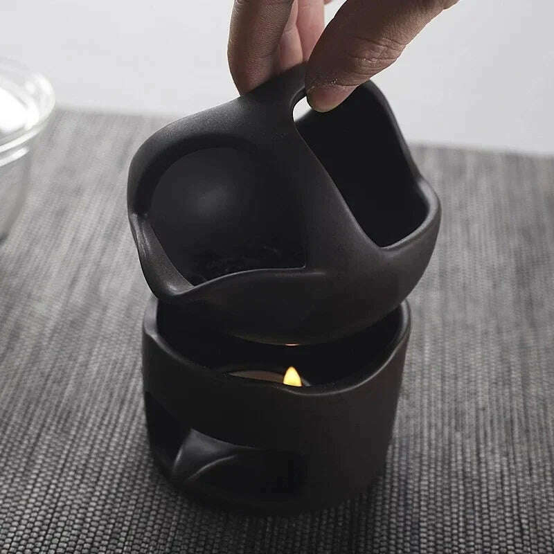 1Pc Ceramic Incense Burner Coarse Pottery Aroma Burner Creative Kung Fu Essential Oil Lamp Candle Holder Tea Ceremony Home Decor - KIMLUD