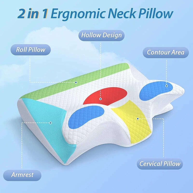 KIMLUD, 1pc Memory Foam Cervical Pillow, 2 in 1 Ergonomic Contour Orthopedic Pillow for Neck Pain, Contoured Support Pillows,Neck Pillow, KIMLUD Womens Clothes