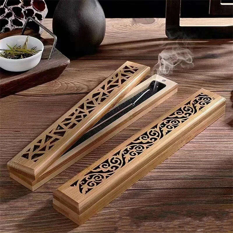 KIMLUD, 1pc Natural Bamboo Incense Burner With Laying Plate - Aromatherapy Wooden Box For Incense Storage And Burning, KIMLUD Womens Clothes