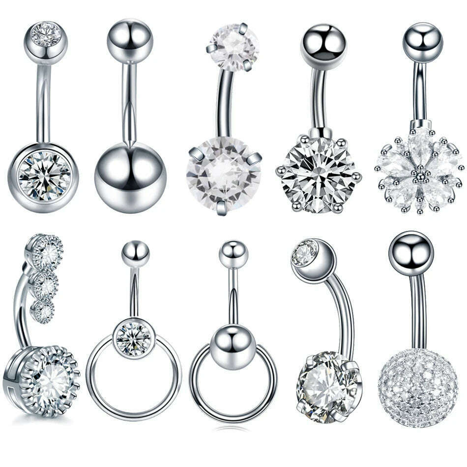 KIMLUD, 1Pc Surgical Steel Belly Button Ring Navel Nombril Piercing CZ Belly Ring Sexy Women Belly Piercing Body Jewelry Ombligo 14G, KIMLUD Womens Clothes