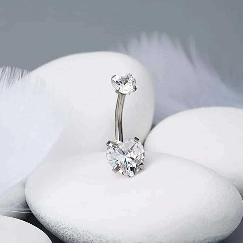 1PC Surgical Steel Belly Button Rings Crystal Piercing Navel Heart Style Navel Piercing Earring Belly Piercings Ombligo Jewelry - KIMLUD