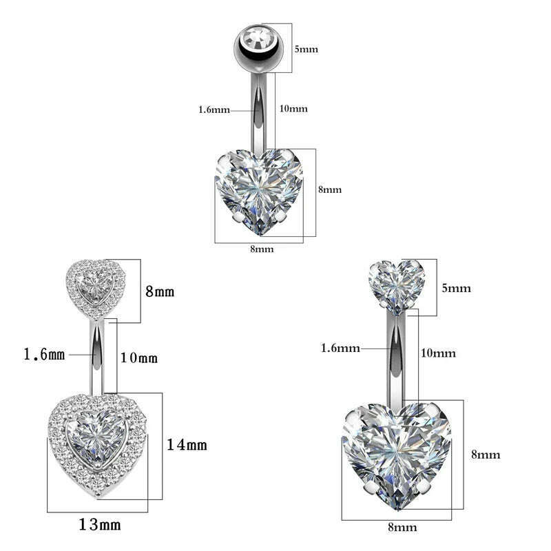 1PC Surgical Steel Belly Button Rings Crystal Piercing Navel Heart Style Navel Piercing Earring Belly Piercings Ombligo Jewelry - KIMLUD