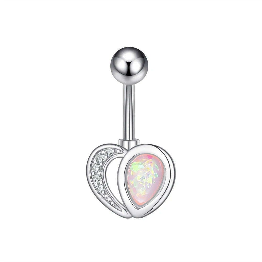 1PC Surgical Steel Belly Button Rings Crystal Piercing Navel Heart Style Navel Piercing Earring Belly Piercings Ombligo Jewelry - KIMLUD