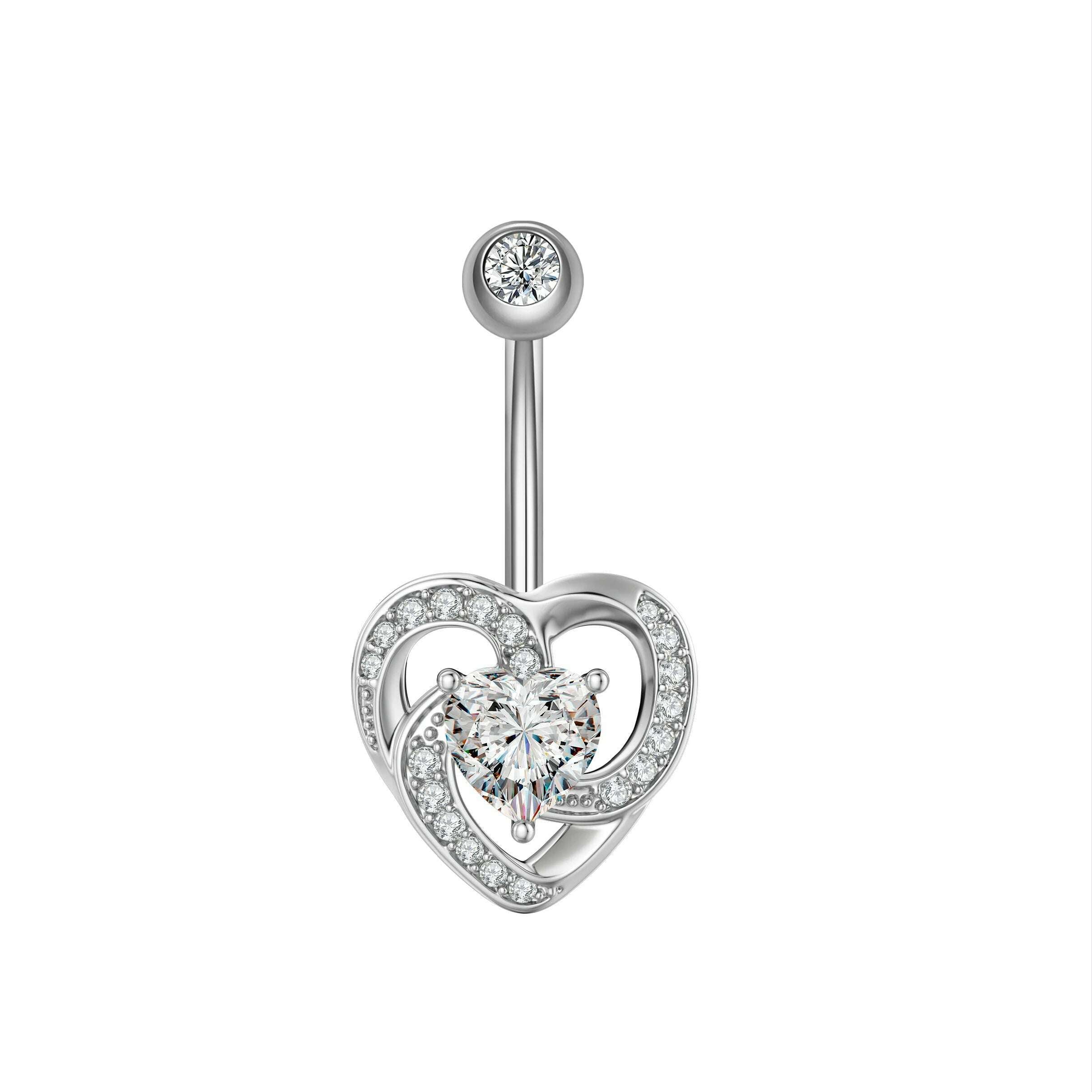 1PC Surgical Steel Belly Button Rings Crystal Piercing Navel Heart Style Navel Piercing Earring Belly Piercings Ombligo Jewelry - KIMLUD