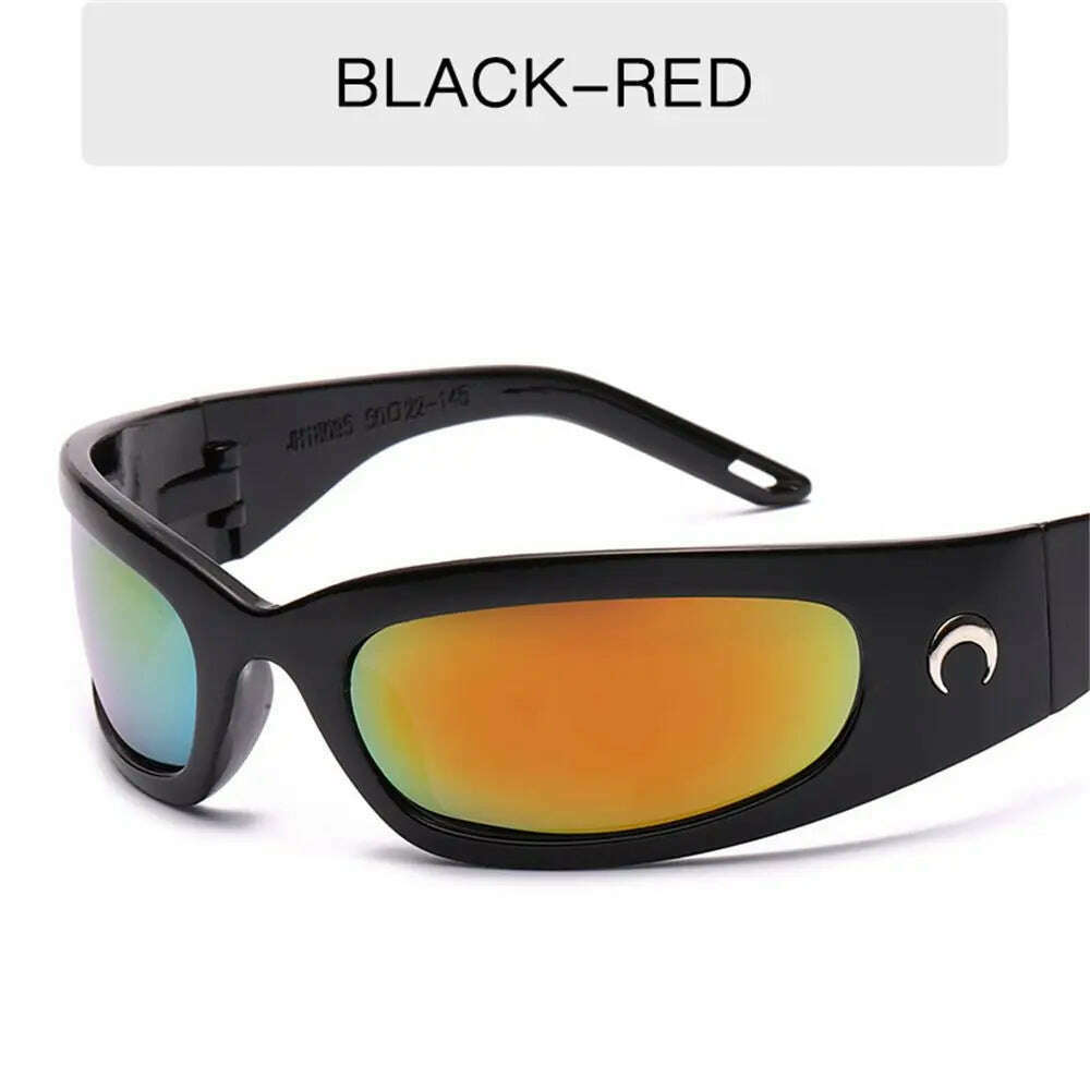 KIMLUD, 1pc Trendy Designed Moon Rectangular Sunglasses Women Men Outdoor Cycling Sports UV400 Sunglass Vintage Hip Hop Punk Sun Glasses, RD / Black, KIMLUD APPAREL - Womens Clothes