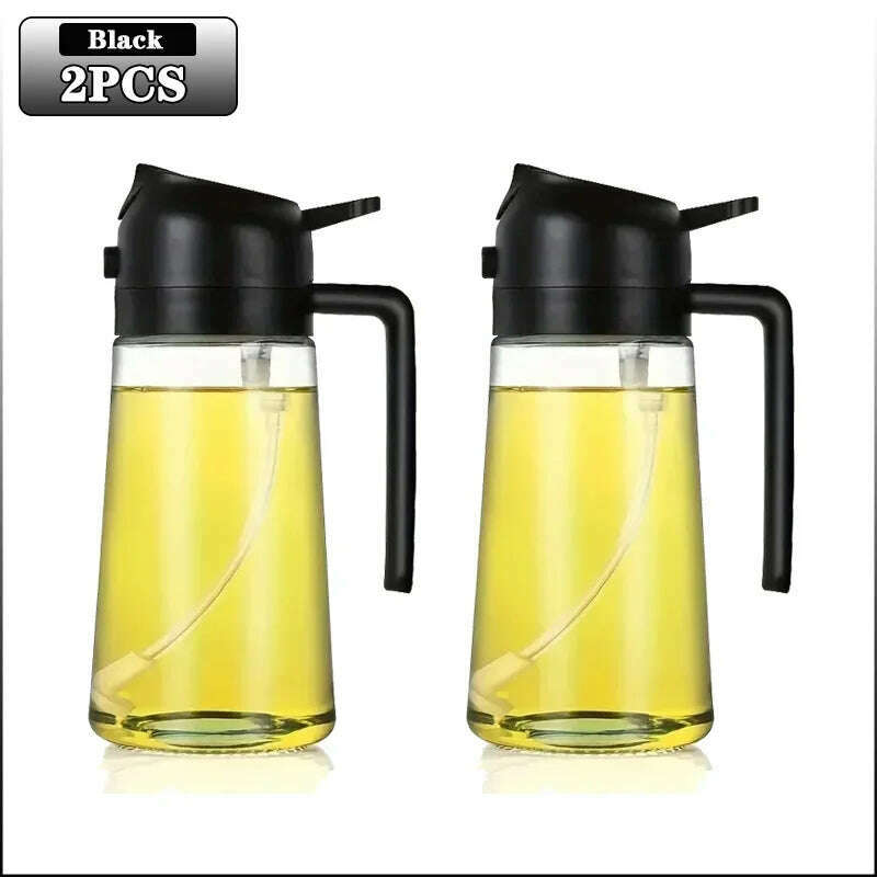 KIMLUD, 2-in-1 Glass Oil Sprayer 500ml, Spray Oil Dispenser for BBQ, Baking, Roasting, Kitchen & Picnic Use, Black-Plastic-2PCS, KIMLUD APPAREL - Womens Clothes