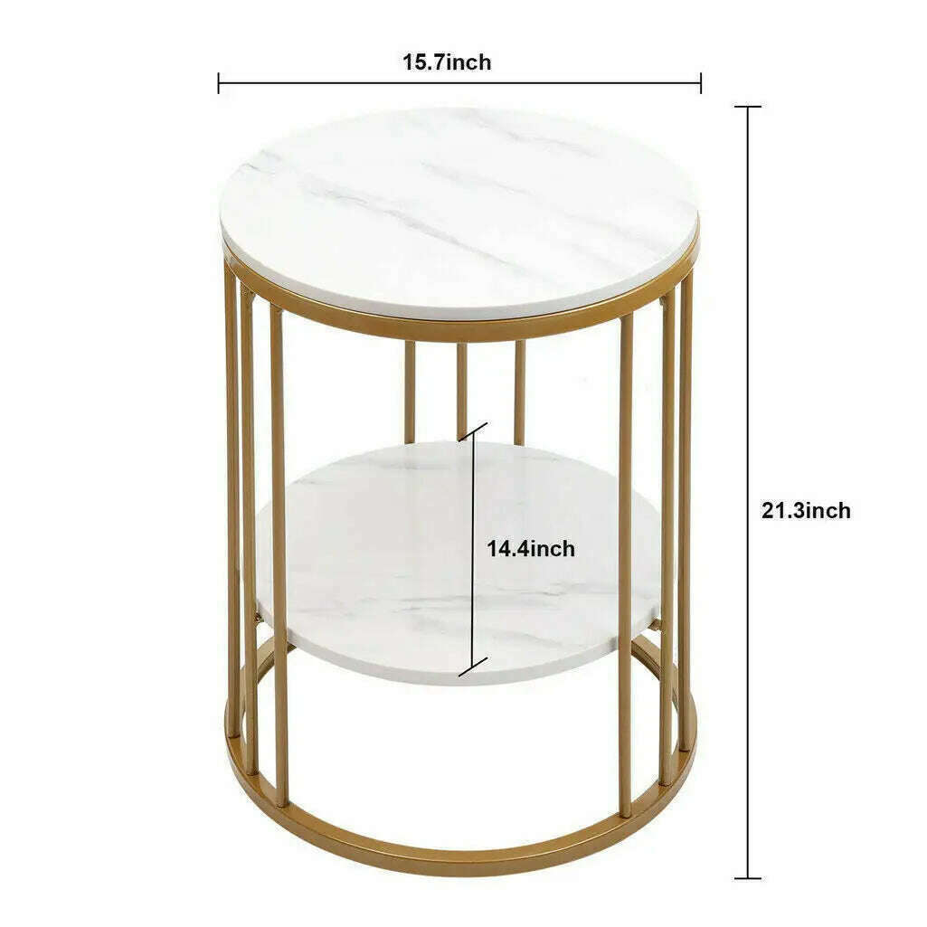 KIMLUD, 2-Tier White Marble Side Table Round Coffee Table Nightstand Jewellery Storage, KIMLUD Womens Clothes