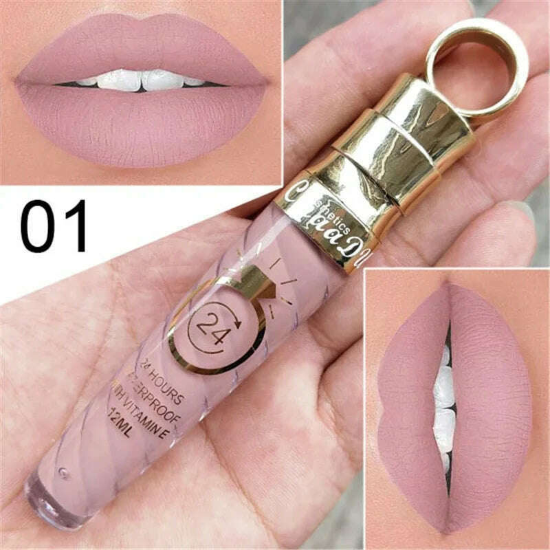 20 Colors Lipstick Waterproof Long Lasting Matte+Shimmer Mental Beauty Lip Gloss Nude Glitter Lip Gloss Beauty Red Lip Tint New - KIMLUD