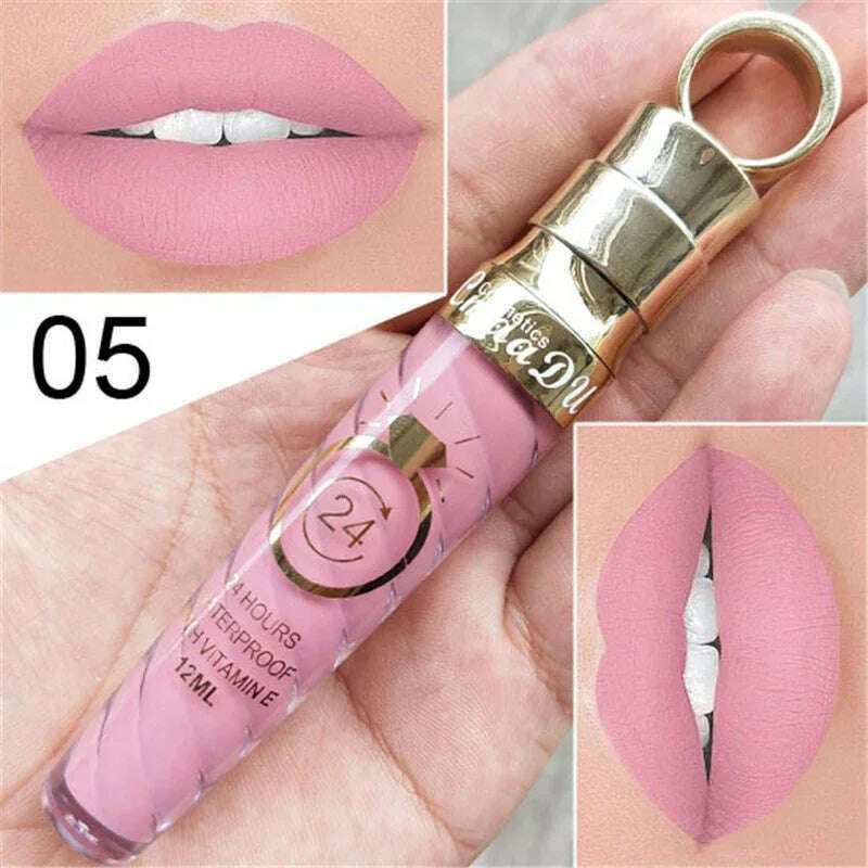 20 Colors Lipstick Waterproof Long Lasting Matte+Shimmer Mental Beauty Lip Gloss Nude Glitter Lip Gloss Beauty Red Lip Tint New - KIMLUD