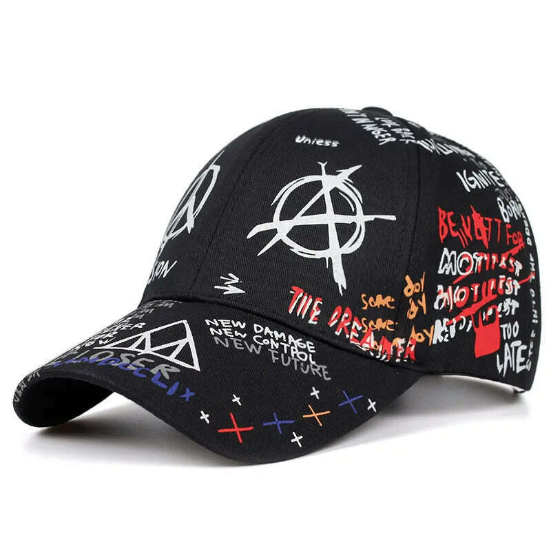 KIMLUD, 2019 new graffiti printing baseball cap 100%cotton fashion casual hat men and women adjustable sun caps hip hop dad hats, Black, KIMLUD Womens Clothes