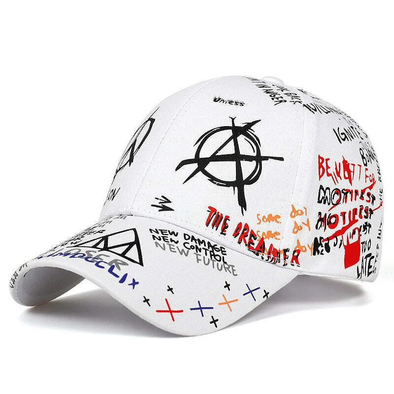 KIMLUD, 2019 new graffiti printing baseball cap 100%cotton fashion casual hat men and women adjustable sun caps hip hop dad hats, White, KIMLUD Womens Clothes