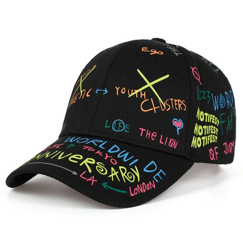 2019 new graffiti printing baseball cap 100%cotton fashion casual hat men and women adjustable sun caps hip hop dad hats - KIMLUD