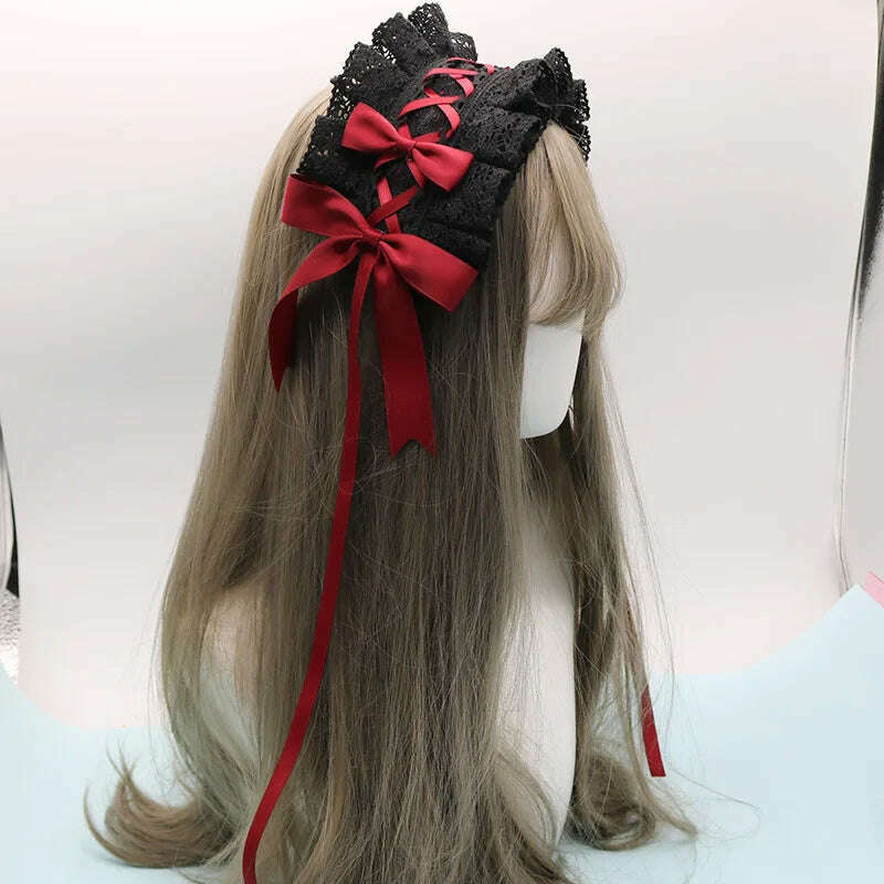 KIMLUD, 2022 Gothic Bowknot Sweet Hair Hoop Anime Maid Cosplay Headband Lolita Lace Flower Headwear Accessory Dropshipping, KIMLUD Womens Clothes