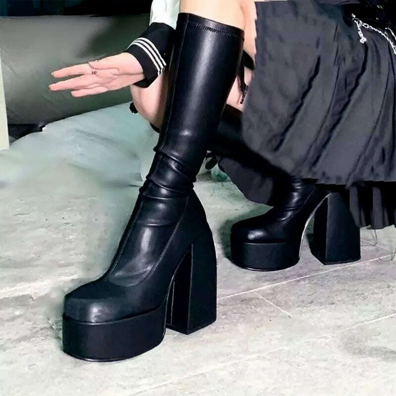 2022 New Boots Woman Over-the-Knee Platform Gothic High Heels Punk Style Rock Winter Women's Boots Size 35-43 Botas Femininas PU - KIMLUD