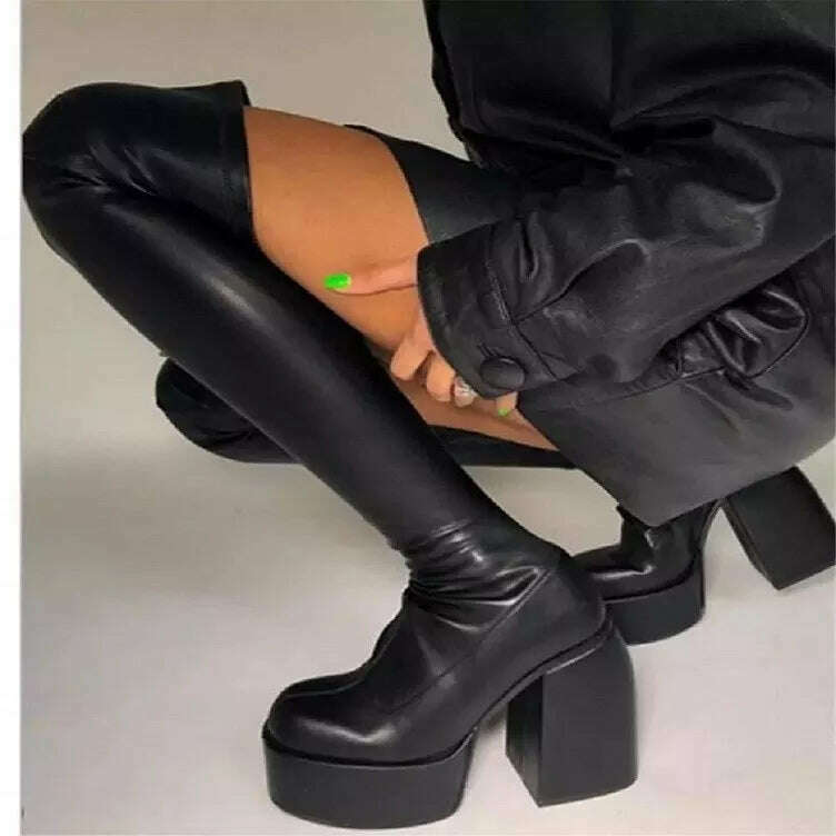 2022 New Boots Woman Over-the-Knee Platform Gothic High Heels Punk Style Rock Winter Women's Boots Size 35-43 Botas Femininas PU - KIMLUD