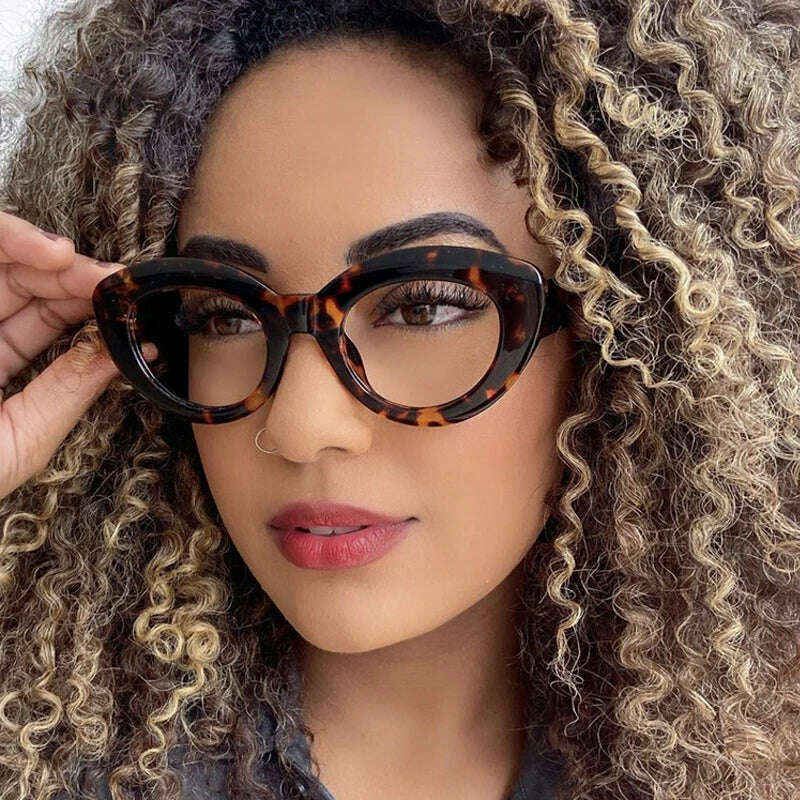 2022 New Fashion Sexy Cat Eye Glasses Women Vintage Stripe Frame Optical Anti-blue Eyeglasses Female Leopard Oculos Spectacles - KIMLUD