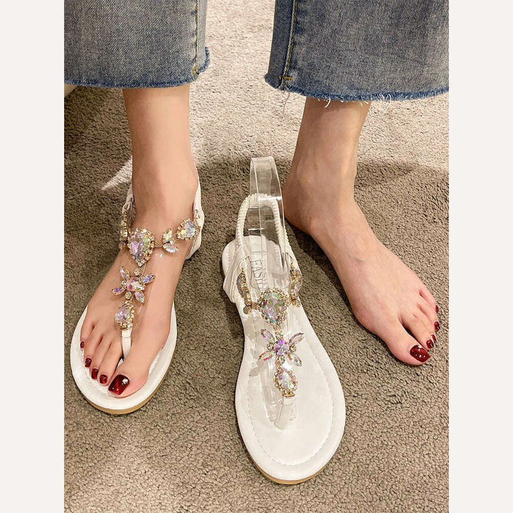 KIMLUD, 2022 New Summer Flats Sandals Women Crystal Clip Toe Slippers Trend Luxury Brand Ladies Shoes Beach Causal Slides Mujer Zapatos, KIMLUD Womens Clothes