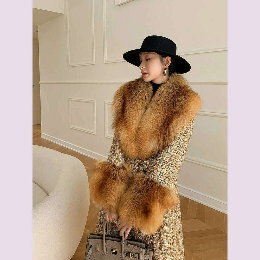 KIMLUD, 2022 Winter New Long Fur Coat Women's Fox Fur Large Fur Collar Tweed Coat, fox fur / M / CN, KIMLUD APPAREL - Womens Clothes