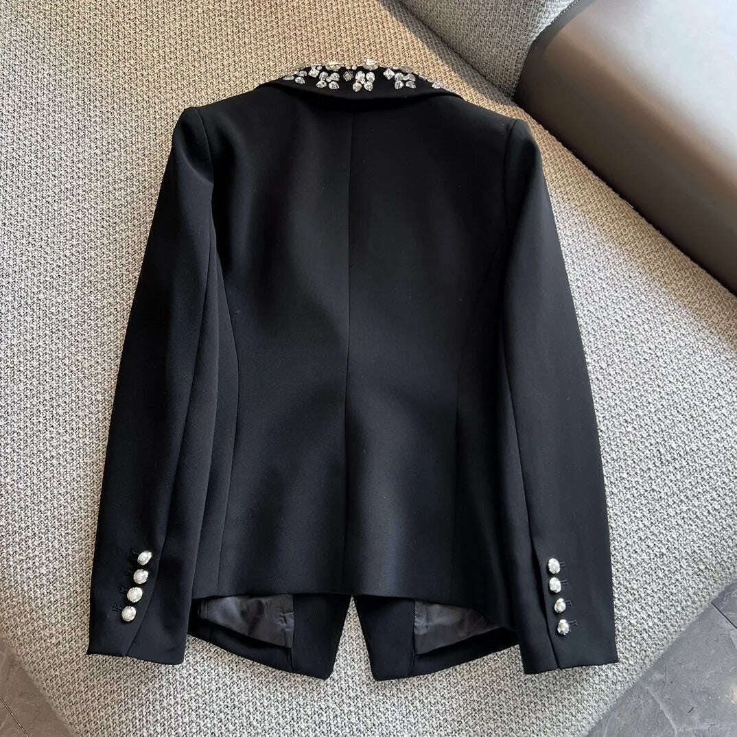 KIMLUD, 2023 Autumn Winter Luxury New Women High Quality Diamonds Double Breasted Blazer Coat for Lady Ddxgz2v 11.04, KIMLUD Womens Clothes