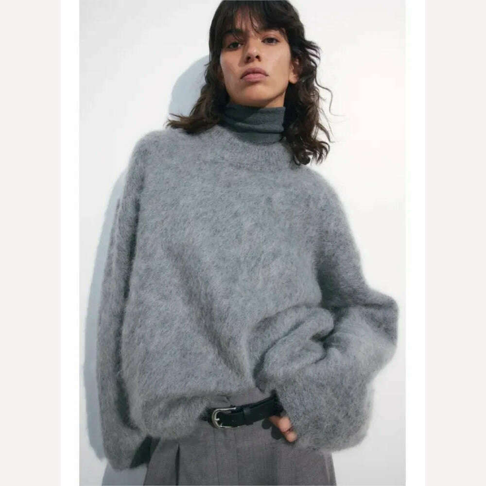 KIMLUD, 2023 Autumn Women Solid Warm Sweater Pullover Casual Loose O Neck Long Sleeve Knit Tops Ladies Oversize High Street Knitwear, grey / XS, KIMLUD Womens Clothes