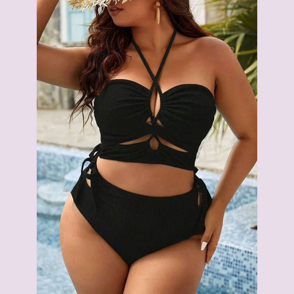 KIMLUD, 2023 Balck Bikini Swimsuit Women Plus Size Swimwear Female High Waist Bathers Bathing Swimming Swim Suit Beachwear, black / 1XL, KIMLUD APPAREL - Womens Clothes