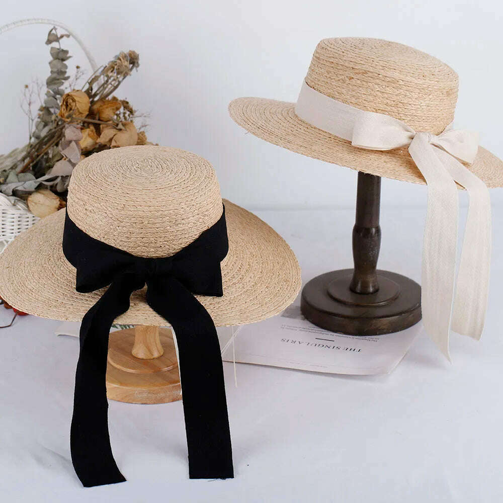 2023 elegant women's RAFFIA hats bow Straw hat with large brim women's hats for the sun summer hat Straw hat Bucket hat golf hat - KIMLUD