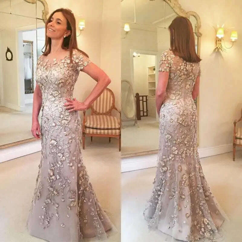 2023 Latest Arrival Applique Floral Mother of the Bride Dresses Groom God mother Mermaid Evening Dress Lace For Wedding Party - KIMLUD