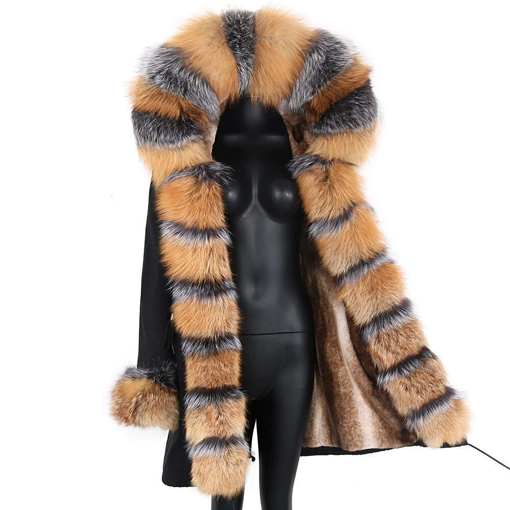 KIMLUD, 2023 Natural Real Fox Fur Jacke Coat Real Fox Fur Collar Cuff Hooded Coat Short Parka Long Camouflage winter jacket, 5 / S, KIMLUD APPAREL - Womens Clothes