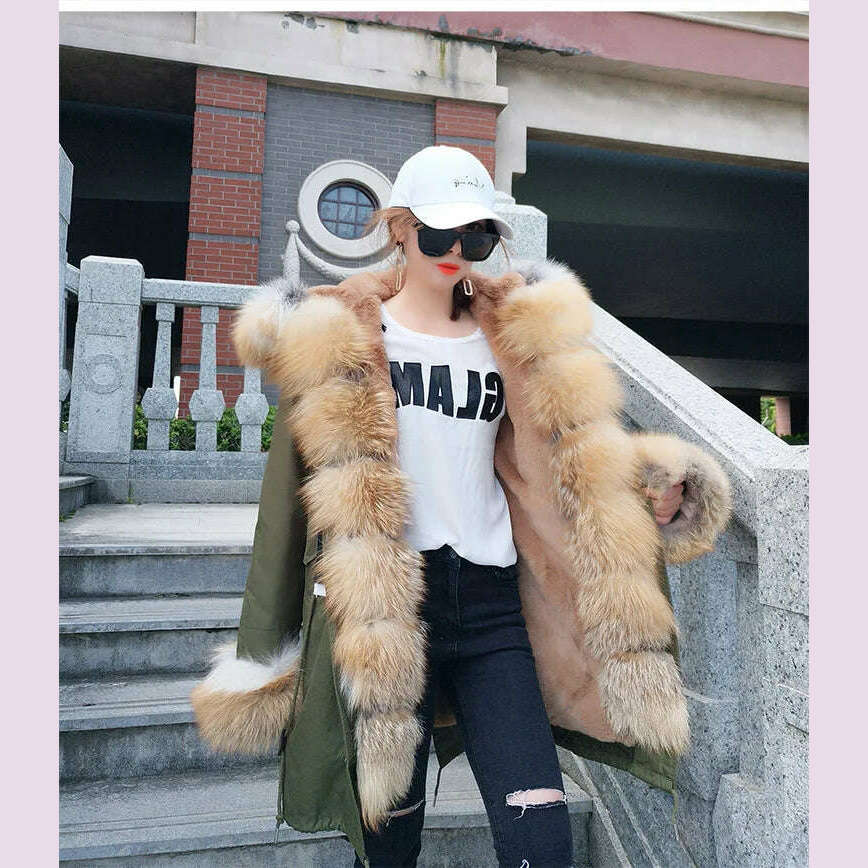 KIMLUD, 2023 Natural Real Fox Fur Jacke Coat Real Fox Fur Collar Cuff Hooded Coat Short Parka Long Camouflage winter jacket, KIMLUD Womens Clothes