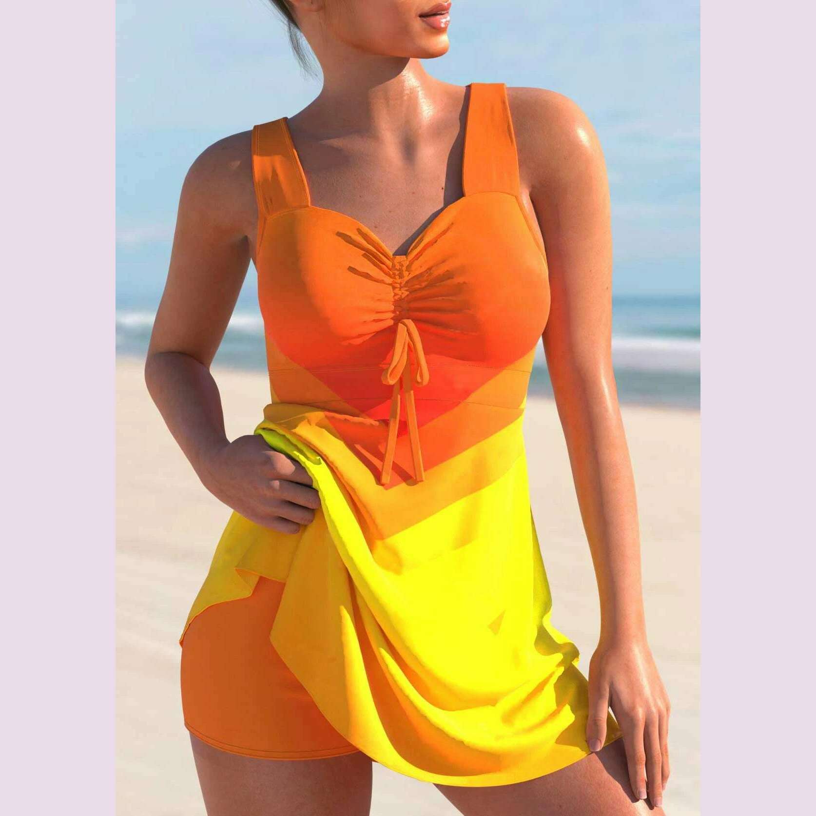 KIMLUD, 2023 New Beach Swimwear Summer Women's Fashion Tankini Swimwear Fashion Design Printed Swimwear Women's Two Piece Set Monokini, Orange / XL, KIMLUD APPAREL - Womens Clothes