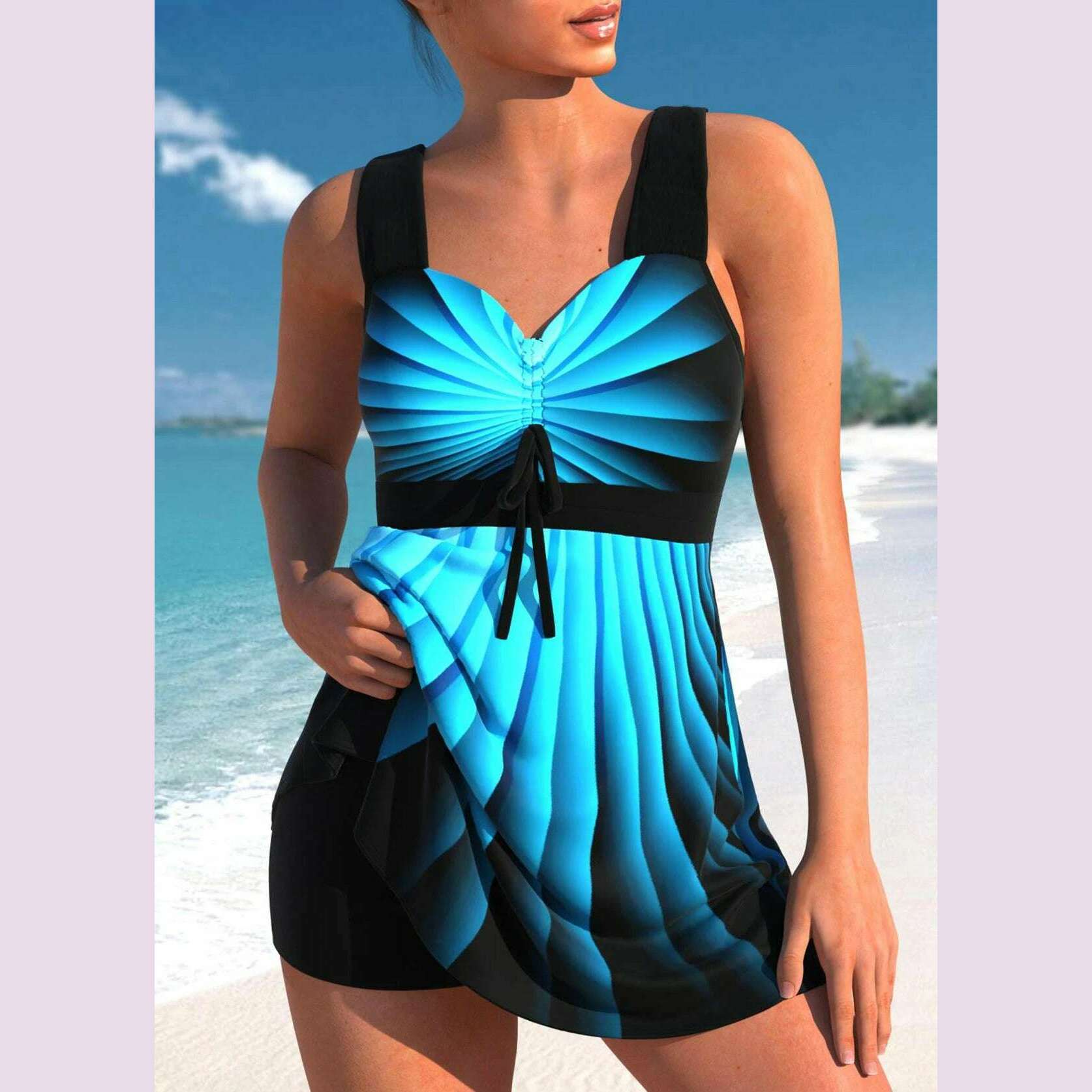 KIMLUD, 2023 New Beach Swimwear Summer Women's Fashion Tankini Swimwear Fashion Design Printed Swimwear Women's Two Piece Set Monokini, Blue / XXXL, KIMLUD APPAREL - Womens Clothes