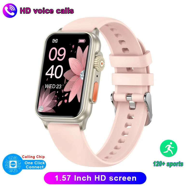 KIMLUD, 2023 New Bluetooth Call Smart Watch AI Voice Assistant Fitness Tracker 1.57 Inch HD Screen Smartwatch Men Women For Android IOS, Pink, KIMLUD Womens Clothes