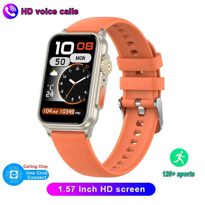 KIMLUD, 2023 New Bluetooth Call Smart Watch AI Voice Assistant Fitness Tracker 1.57 Inch HD Screen Smartwatch Men Women For Android IOS, Orange 1, KIMLUD Womens Clothes