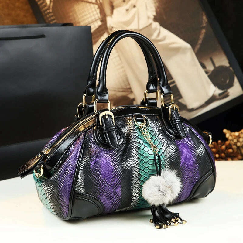 KIMLUD, 2023 New Fashion Women Handbag Tassel Dumpling Bag Female Soft Cowhide Leather Shoulder Messenger Bags Snake Pattern, 1, KIMLUD Womens Clothes