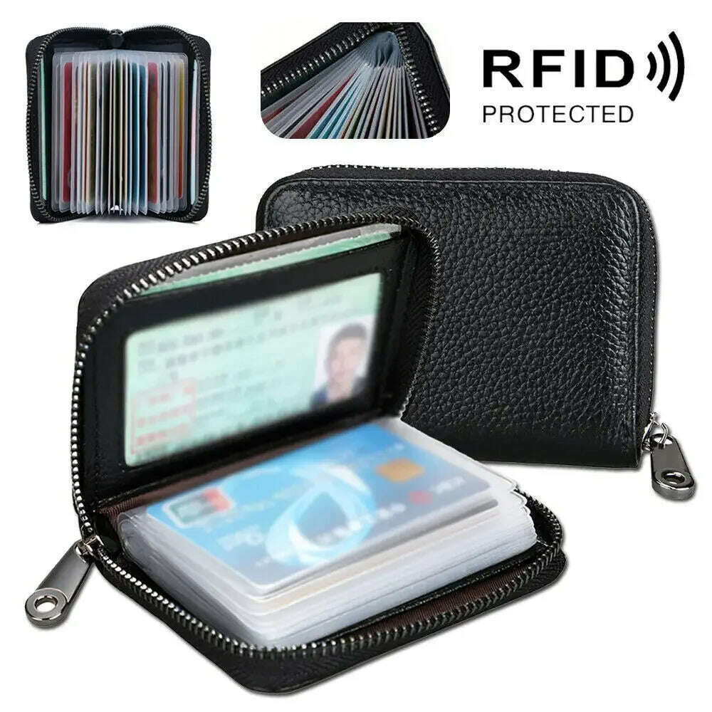 2023 New Mini Leather 20 Card Wallet Mini Leather Wallet Business Case Purse Holder RFID Blocking Carteira Masculina Porte Carte - KIMLUD