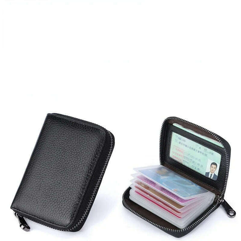 KIMLUD, 2023 New Mini Leather 20 Card Wallet Mini Leather Wallet Business Case Purse Holder RFID Blocking Carteira Masculina Porte Carte, black-20 card slot, KIMLUD Womens Clothes