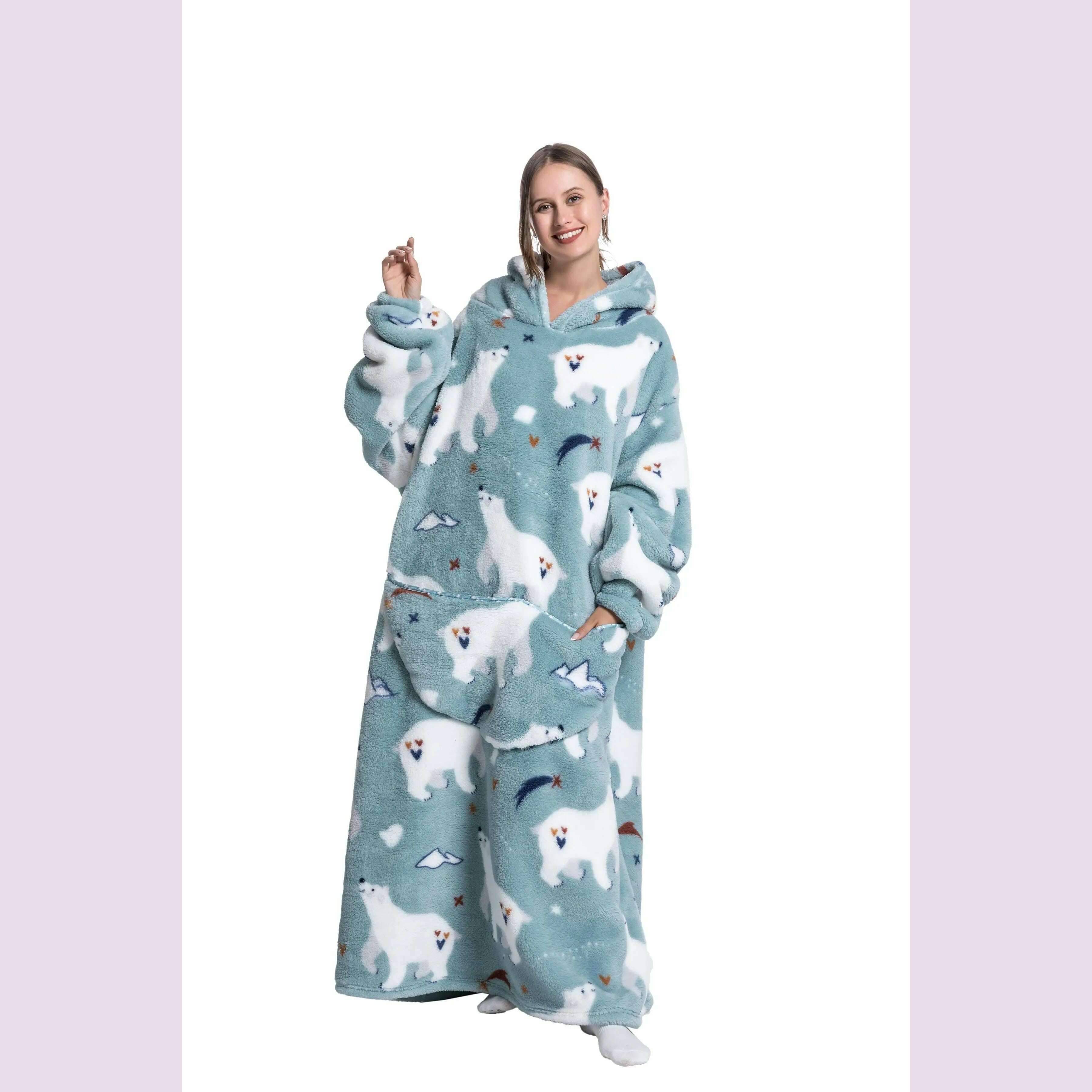 KIMLUD, 2023 New Oversized TV Wearable Blanket Extra Long Warm Plush Fleece Winter Sherp Hoodie Men Women Soft Sweatshirt Gifts, Polar Bear / Oversized-1pcs-140cm, KIMLUD APPAREL - Womens Clothes