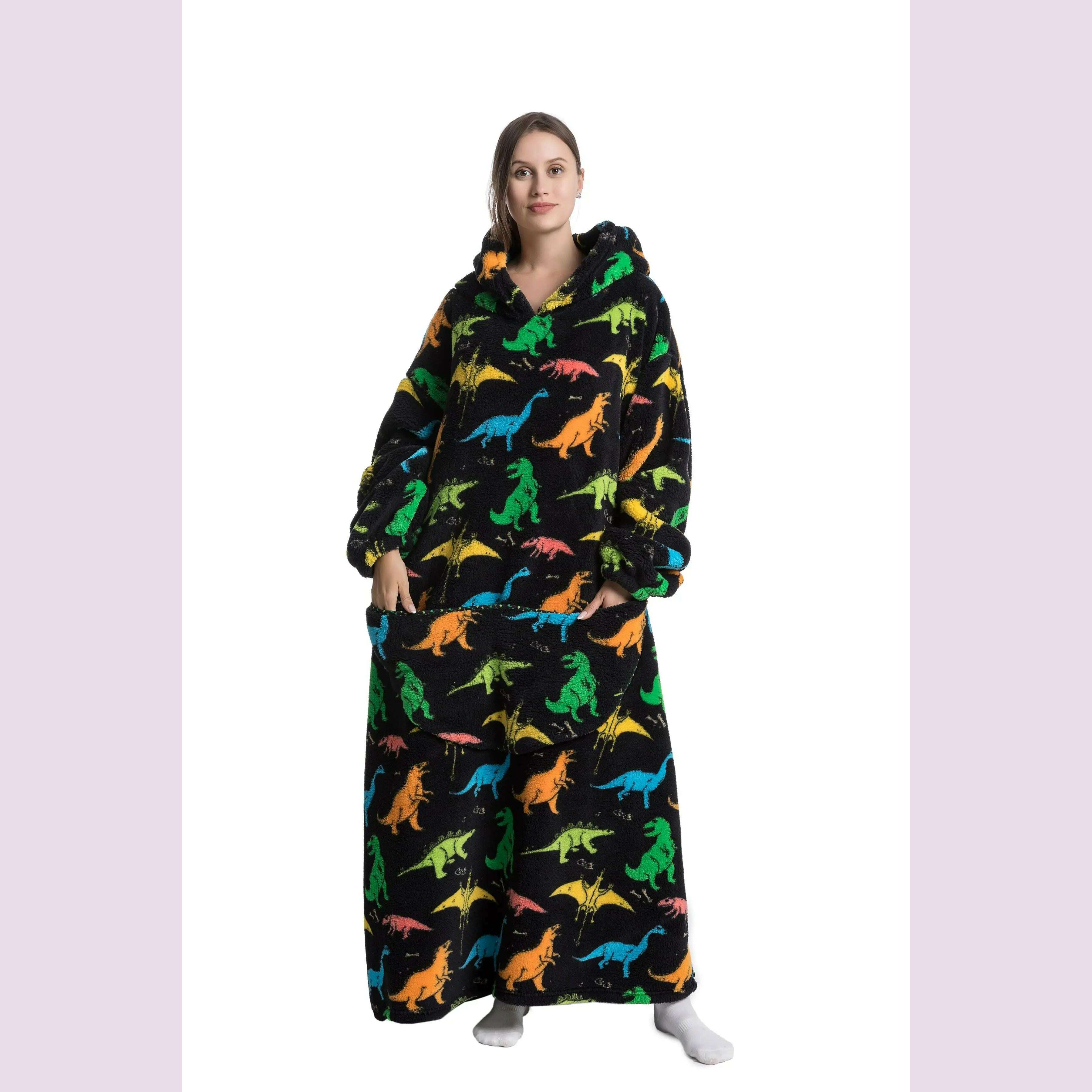 KIMLUD, 2023 New Oversized TV Wearable Blanket Extra Long Warm Plush Fleece Winter Sherp Hoodie Men Women Soft Sweatshirt Gifts, Multi Dinosaur / Oversized-1pcs-140cm, KIMLUD APPAREL - Womens Clothes