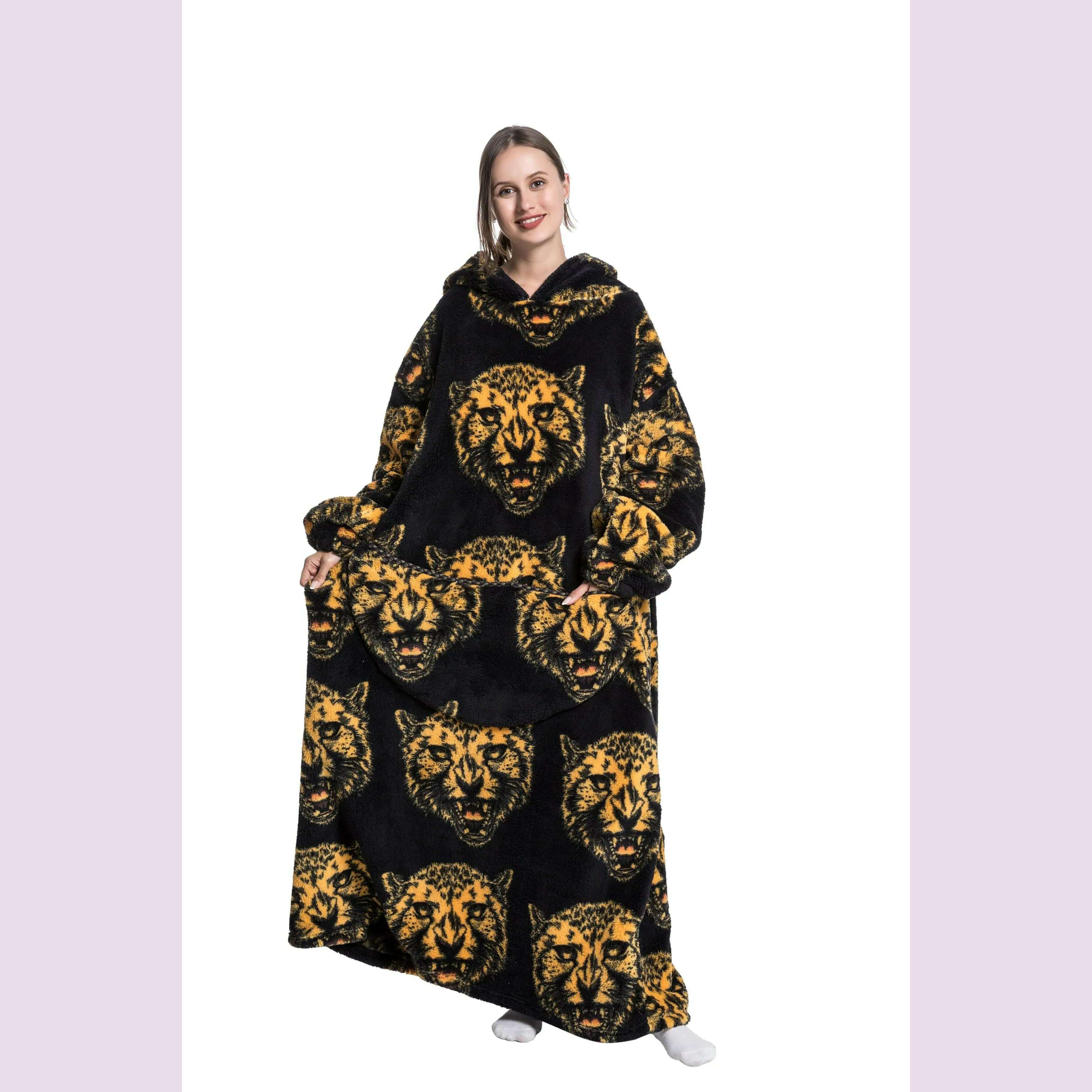 KIMLUD, 2023 New Oversized TV Wearable Blanket Extra Long Warm Plush Fleece Winter Sherp Hoodie Men Women Soft Sweatshirt Gifts, Leopard / Oversized-1pcs-140cm, KIMLUD APPAREL - Womens Clothes