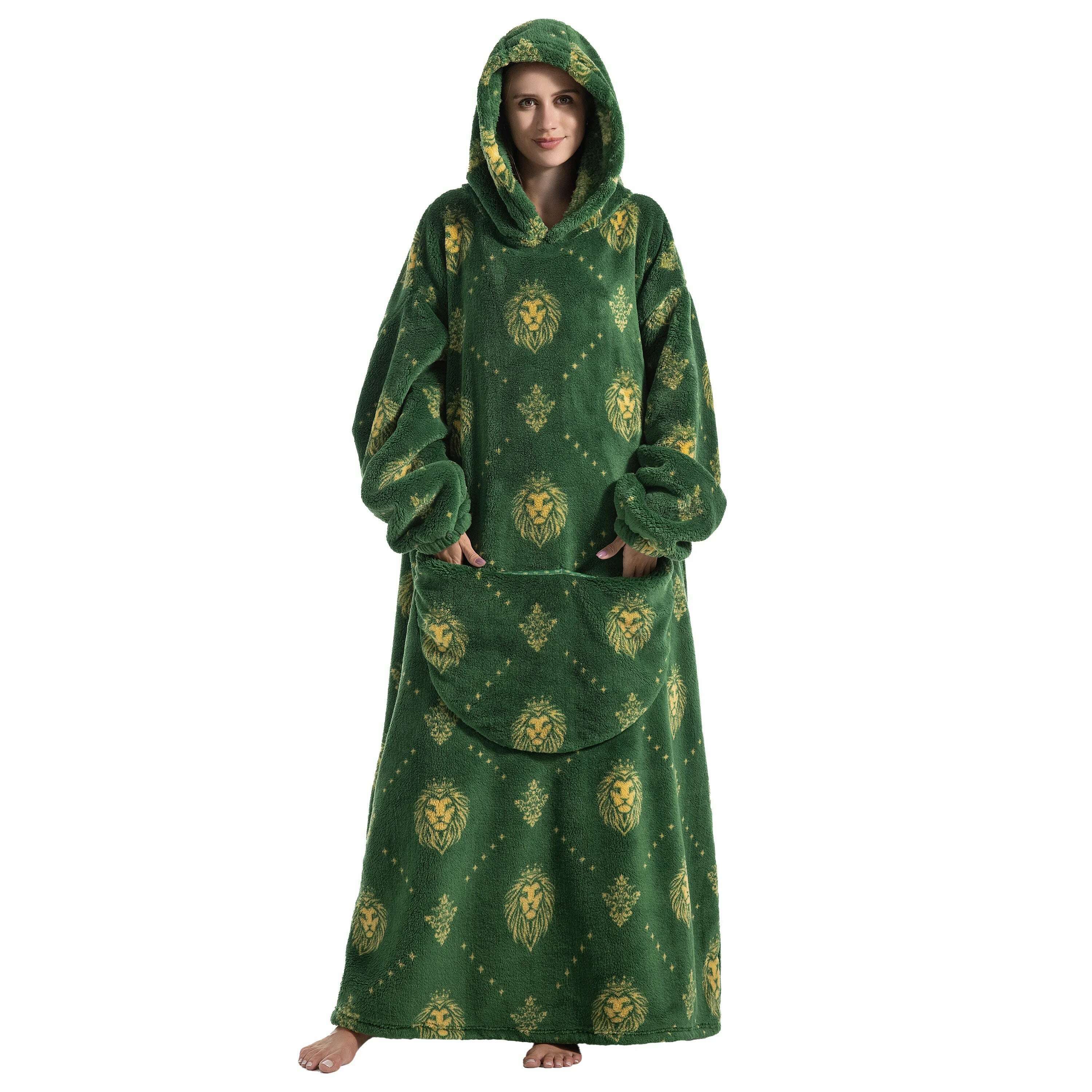 KIMLUD, 2023 New Oversized TV Wearable Blanket Extra Long Warm Plush Fleece Winter Sherp Hoodie Men Women Soft Sweatshirt Gifts, Green Lion / Oversized-1pcs-140cm, KIMLUD APPAREL - Womens Clothes