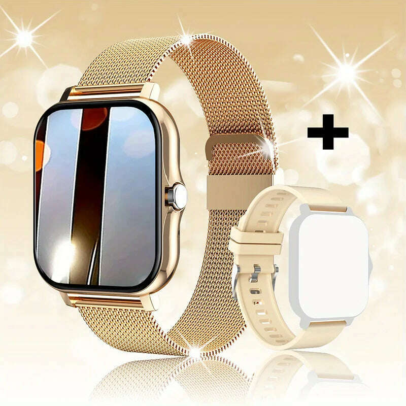 KIMLUD, 2023 NEW SmartWatch Android Phone 1.44" Color Screen Full Touch Custom Dial Smart Watch Women Bluetooth Call Smart Watch Men, mesh steel Gold, KIMLUD APPAREL - Womens Clothes