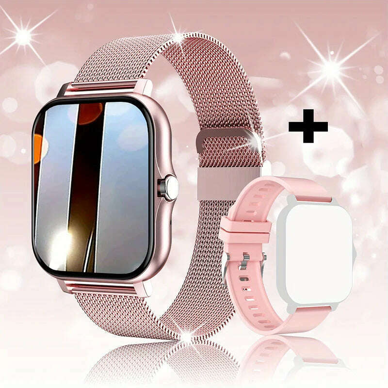 KIMLUD, 2023 NEW SmartWatch Android Phone 1.44" Color Screen Full Touch Custom Dial Smart Watch Women Bluetooth Call Smart Watch Men, mesh steel pink, KIMLUD APPAREL - Womens Clothes